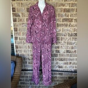 Miss Elaine PJ Set Button-down /Cotton and Polyester Paisley Print Pajama Set M